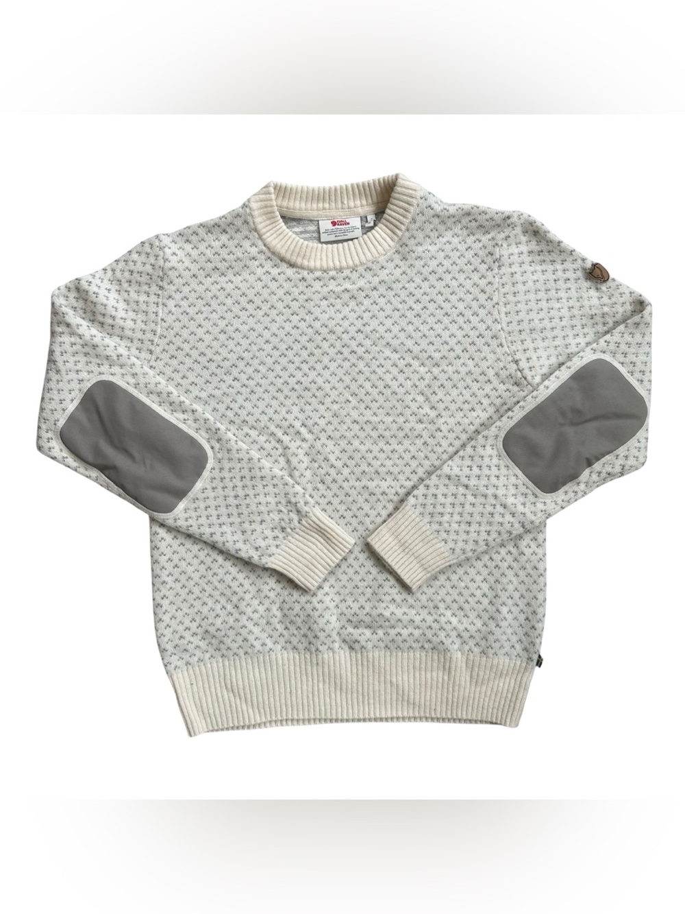 Ladie’s Fjallraven Ovik Nordic White Gray 100% Wool Sweater Size Medium